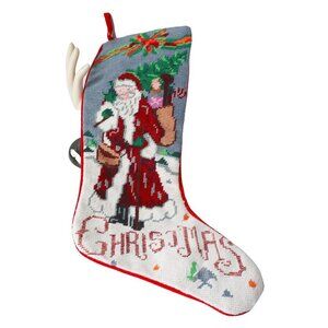 Vintage Needlepoint Christmas Stocking Santa Claus